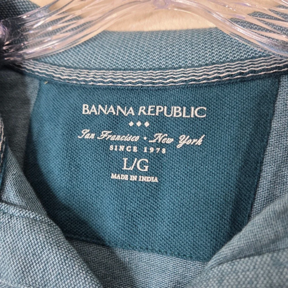 Banana Republic Mens Polo Shirt Large L Blue Teal Short Sleeve Cotton